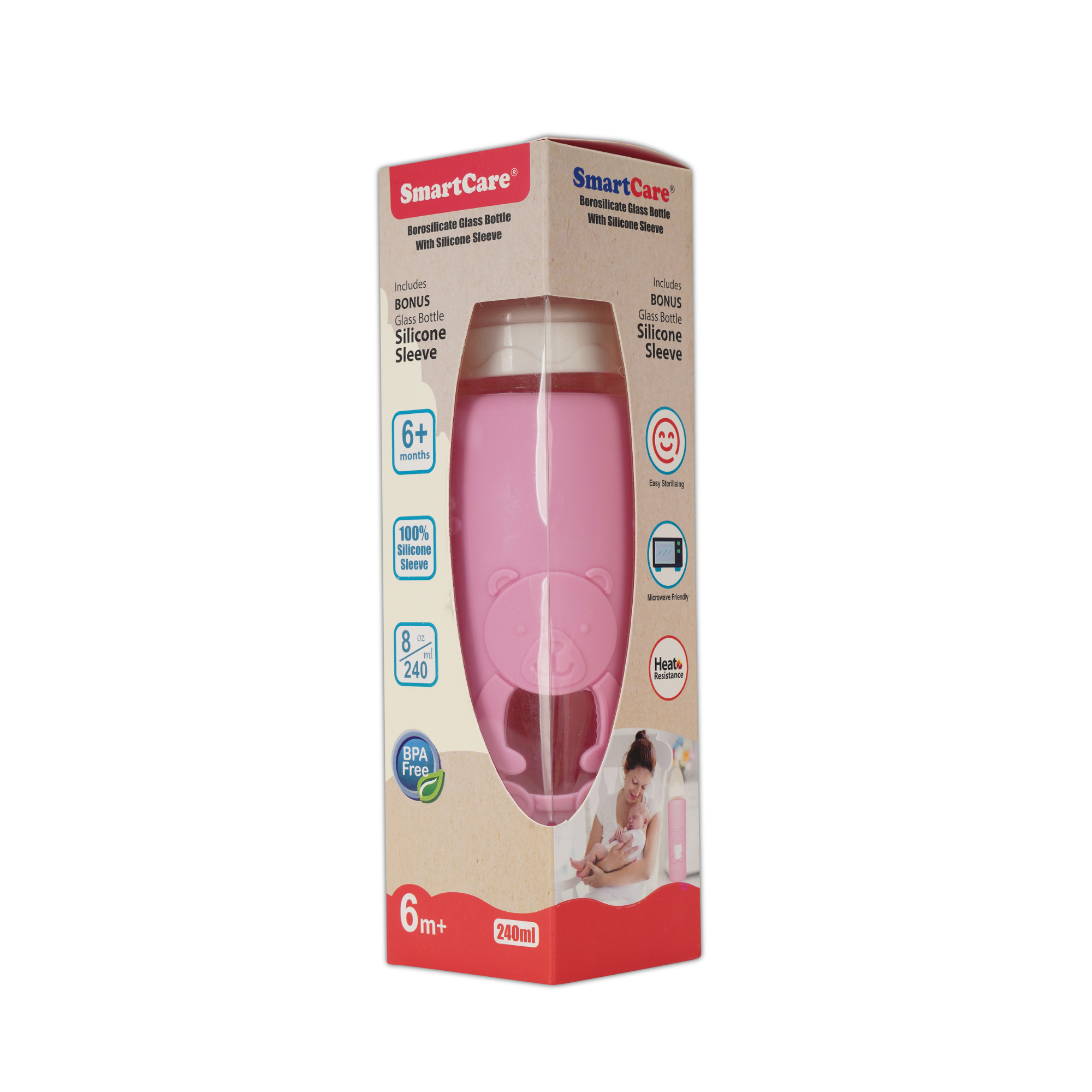 SmartCare-Borosilicate glass bottle with silicone sleeve (8oz)